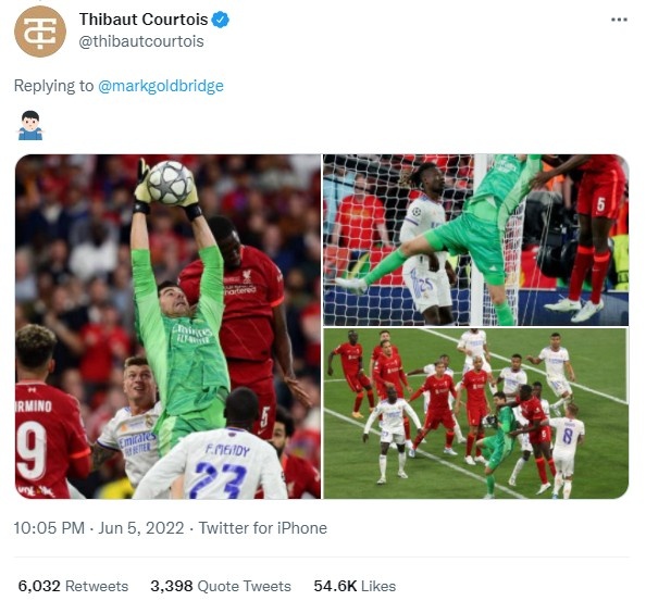 英媒主持人批评库尔图瓦,后者晒欧冠决赛图回应