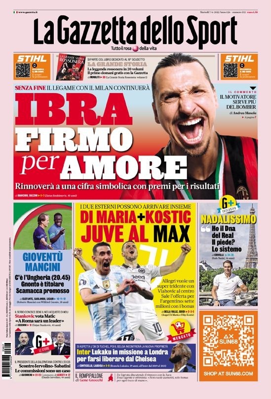 米体头版:伊布为爱签约,他跟米兰的关系将会继续