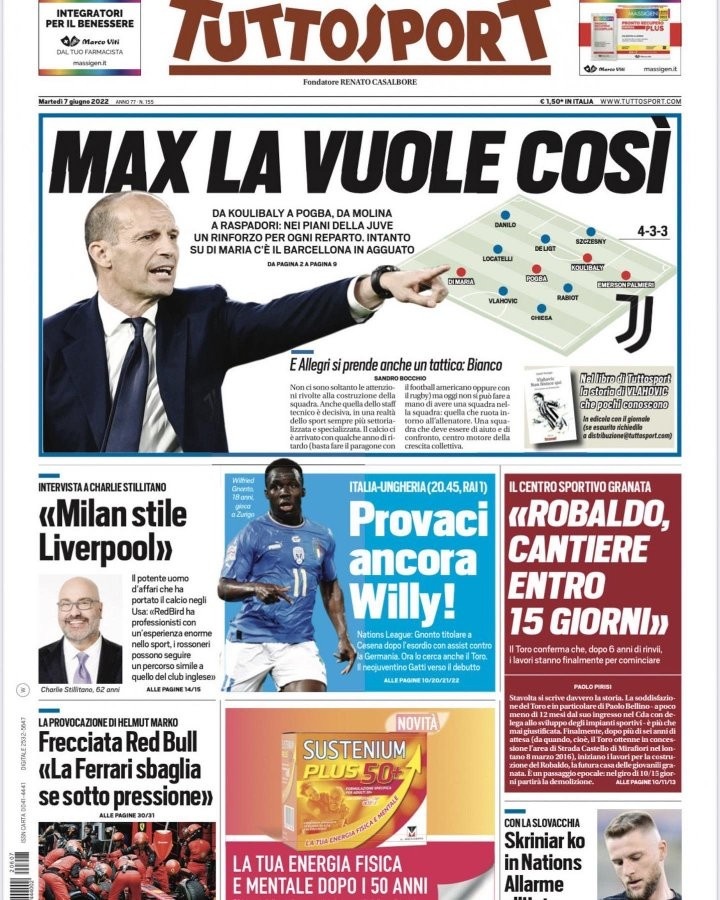 都体头版:巴萨将与尤文争迪马利亚 红鸟或让米兰如利物浦般发展